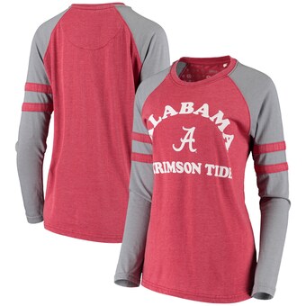 Alabama Crimson Tide Pressbox Womens Piper Vintage Washed Raglan Long Sleeve Jersey T-Shirt Heathered Crimson Gray