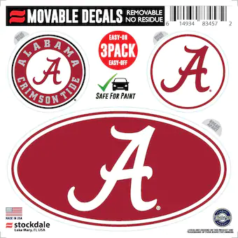 Alabama Crimson Tide Repositionable 3 Pack Decal Set