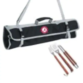 Alabama Crimson Tide Stainless Steel 3 Piece BBQ Set with Black Tote Bag