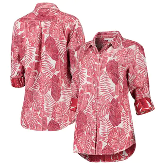 Alabama Crimson Tide Tommy Bahama Womens Sport Frondly Fan Long Sleeve Button Up Shirt Crimson