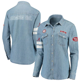 Alabama Crimson Tide WEAR by Erin Andrews Womens Patches Long Sleeve Shirt Denim