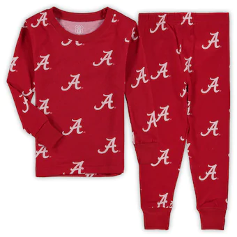 Alabama Crimson Tide Wes & Willy Toddler All Over Print Long Sleeve Shirt and Pants Pajama Set Crimson