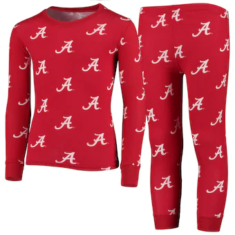 Alabama Crimson Tide Wes & Willy Youth All Over Print Long Sleeve Pajama Set Crimson