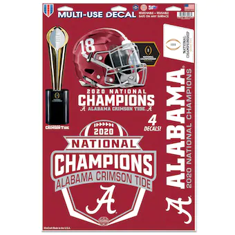 Alabama Crimson Tide WinCraft College Football Playoff 2020 National Champions 11x 17 Multi Use Decal Sheet