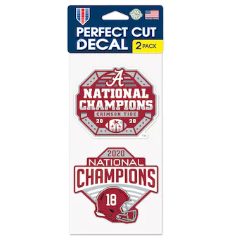 Alabama Crimson Tide WinCraft College Football Playoff 2020 National Champions 2 Pack Perfect Cut Decal Sheet
