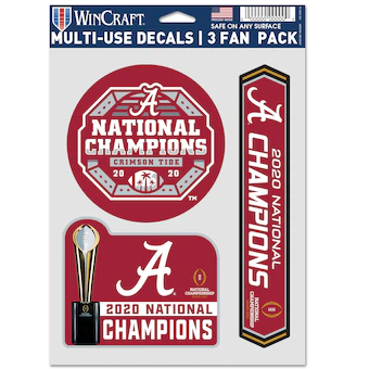 Alabama Crimson Tide WinCraft College Football Playoff 2020 National Champions 3 Pack Fan Decal Sheet