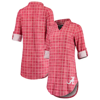 Alabama Crimson Tide Womens Best Dressed Plaid V Neck Three Quarter Sleeve Tunic Shirt Crimson