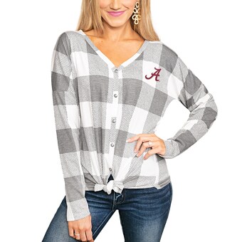 Alabama Crimson Tide Womens Check Your Facts Button Up Long Sleeve Top Gray White