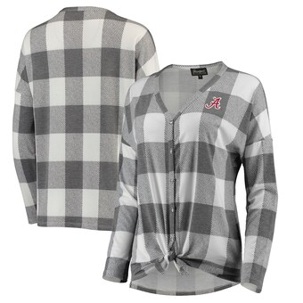 Alabama Crimson Tide Womens Check Your Facts Plaid Button Up Long Sleeve Shirt Gray White