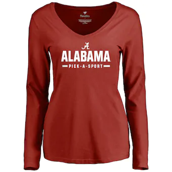 Alabama Crimson Tide T-Shirt - Fanatics Brand - Ladies - Customize - V-Neck - Long Sleeve - Crimson