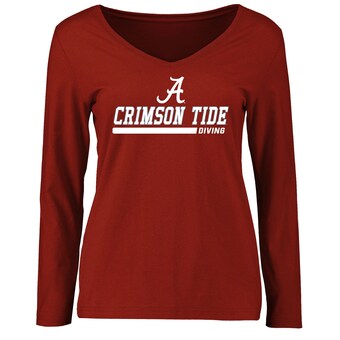 Alabama Crimson Tide T-Shirt - Fanatics Brand - Ladies - Diving - Swimming - V-Neck - Long Sleeve - Crimson