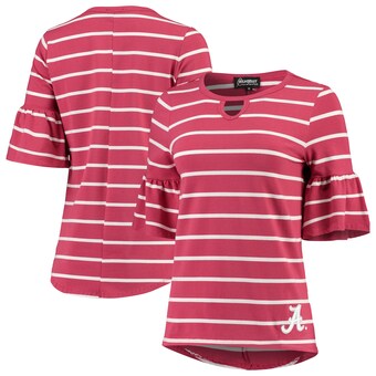 Alabama Crimson Tide Womens Go with the Flow Striped Keyhole T-Shirt Crimson