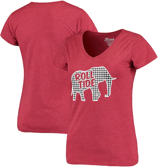 Alabama Crimson Tide T-Shirt - Ladies - Roll Tide - Houndstooth Elephant - V-Neck - Crimson