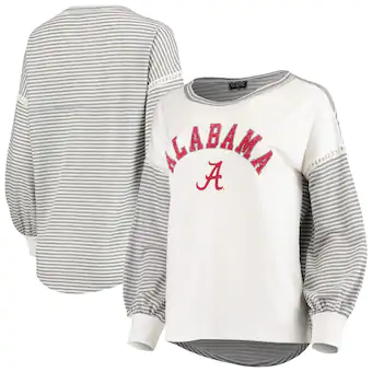 Alabama Crimson Tide Womens Line It Up Striped Bubble Long Sleeve T-Shirt White
