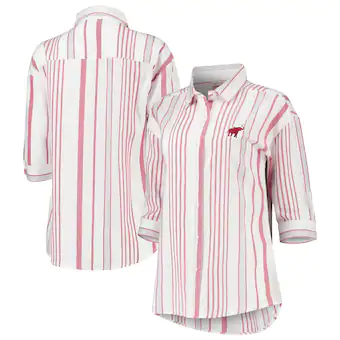Alabama Crimson Tide Womens Missy Striped Button Up Three Quarter Sleeve Shirt White