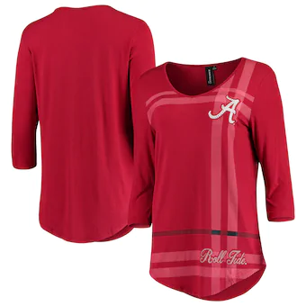Alabama Crimson Tide Womens Plaid Three Quarter Sleeve V Neck Shirt Crimson