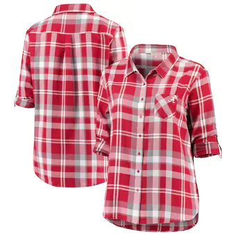 Alabama Crimson Tide Womens Plus Size Missy Boyfriend Plaid Flannel Button Up Long Sleeve Shirt Crimson