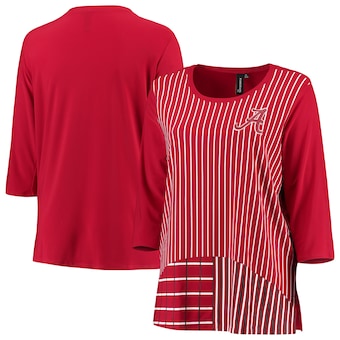 Alabama Crimson Tide Womens Plus Size Stripe Three Quarter Sleeve Shirt Crimson