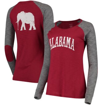 Alabama Crimson Tide Womens Preppy Elbow Patch 2 Hit Arch and Logo Long Sleeve T-Shirt Crimson Gray