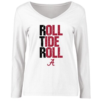 Alabama Crimson Tide T-Shirt - Fanatics Brand - Ladies - Roll Tide Roll - V-Neck - Long Sleeve - White