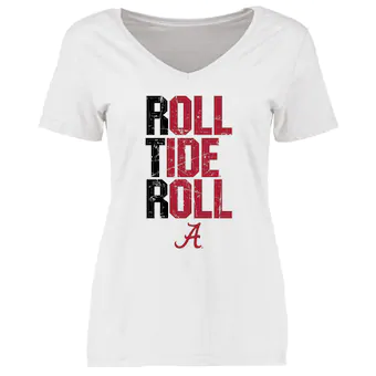 Alabama Crimson Tide T-Shirt - Fanatics Brand - Ladies - Roll Tide Roll - V-Neck - White