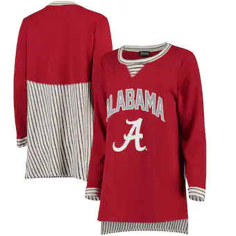 Alabama Crimson Tide Womens Striped Panel Oversized Long Sleeve Tri Blend Tunic Shirt Crimson