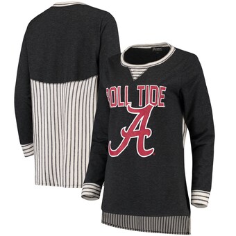 Alabama Crimson Tide Womens Striped Panel Oversized Long Sleeve Tri Blend Tunic Shirt Heathered Charcoal