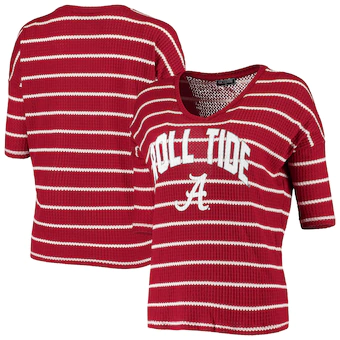 Alabama Crimson Tide T-Shirt - Gameday Couture - Ladies - Roll Tide - V-Neck - Striped - Three Quarter Sleeve - Crimson
