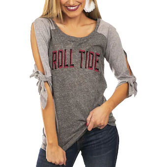 Alabama Crimson Tide Womens We Want More Tri Blend Raglan Three Quarter Sleeve T-Shirt Gray