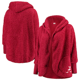 Alabama Crimson Tide ZooZatz Womens Plus Size Happiness Sherpa Hoodie Open Cardigan Crimson