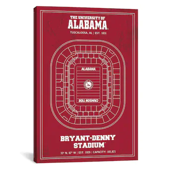 Alabama Crimson Tide iCanvas Bryant Denny Stadium Blueprint Canvas Print