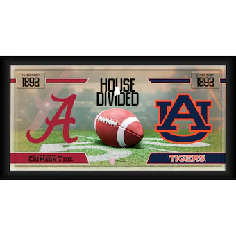 Alabama Crimson Tide vs Auburn Tigers Fanatics Authentic Framed 10 x 20 House Divided Football Collage