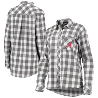 Womens Alabama Crimson Tide Buffalo Plaid Flannel Button Down Shirt Heathered Gray Cream